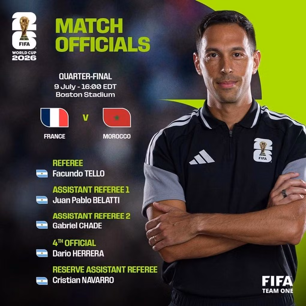 FIFA công bố tổ trọng tài bắt chính trận đấu giữa Pháp và Morocco (Ảnh: FIFA).