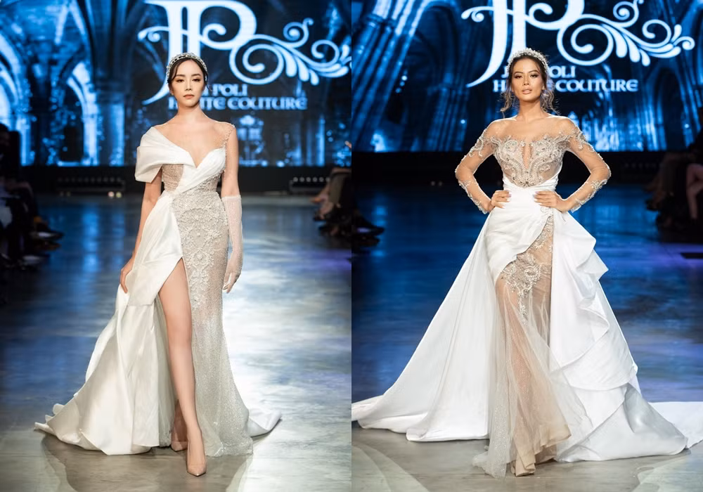 Hoa hậu Tiểu Vy mặc váy cô dâu, đội vương miện như “nữ hoàng” làm vedette show thời trang ảnh 5