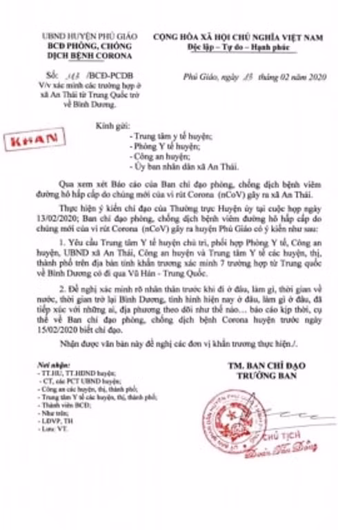 Bình Dương ra công văn khẩn về 7 người trở về từ TP Vũ Hán ảnh 1