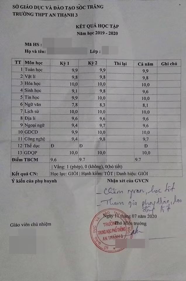Teen Sóc Trăng “lộ” bảng điểm trung bình năm đạt 9.7, dân mạng chỉ biết thốt lên: Quá nể! ảnh 1
