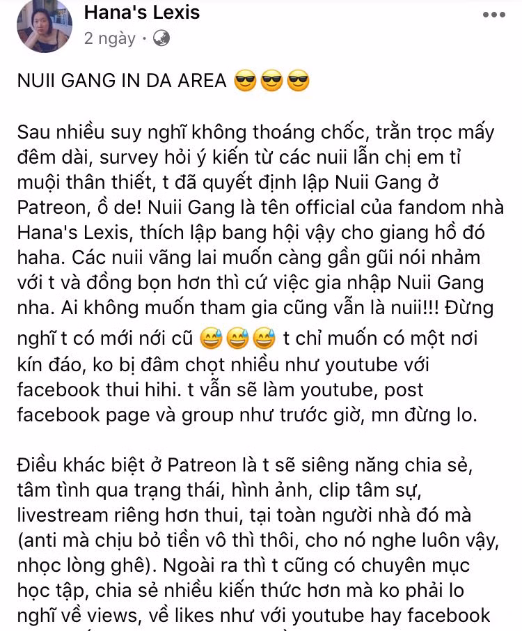 YouTuber Hana's Lexis thu phí người hâm mộ trên nền tảng mới tạo ra ý kiến trái chiều ảnh 1