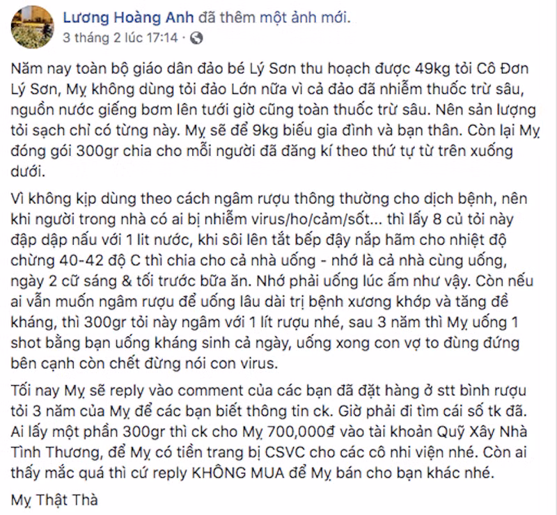 Bà Lương Hoàng Anh bị phạt 12,5 triệu đồng vì tung tin thất thiệt về tỏi Lý Sơn ảnh 1