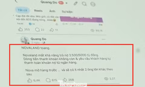 Công an làm việc người đăng tin doanh nghiệp địa ốc Novaland phá sản để 'câu like', 'câu view'