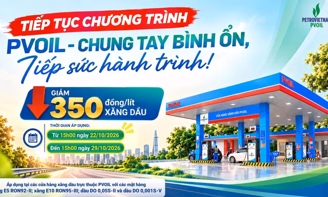 PVOIL tiếp tục giảm giá 350 đồng/lít xăng dầu đến ngày 29/10
