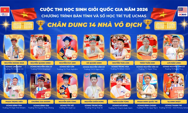 Vinh danh 14 Nhà vô địch tại Cuộc thi Học sinh giỏi Quốc gia UCMAS 2026 