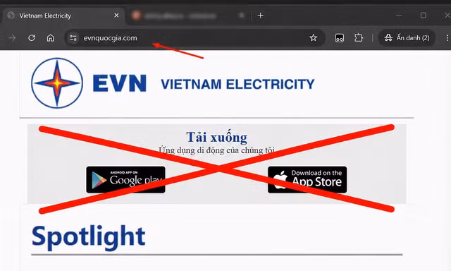 Cảnh báo thủ đoạn giả mạo thương hiệu EVN và ứng dụng chăm sóc khách hàng EVNSPC