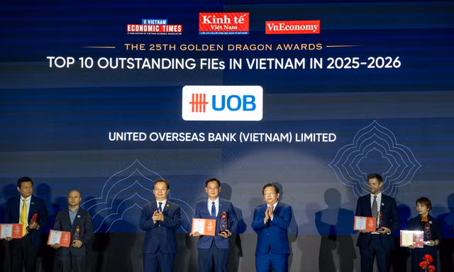 UOB Việt Nam được vinh danh 'Ngân hàng tốt nhất cho doanh nghiệp FDI' tại Giải thưởng Rồng Vàng 2026