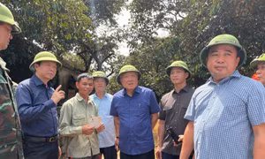 Phó Thủ tướng Thường trực Chính phủ Nguyễn Hoà Bình kiểm tra mưa lũ tại Bắc Ninh. Ảnh: VGP
