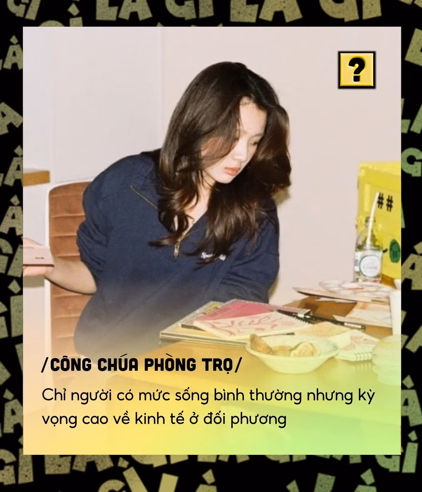 “Công chúa phòng trọ” trở thành tâm điểm của những tranh luận về tiền bạc trên mạng xã hội. Đồ họa: Như Phương.