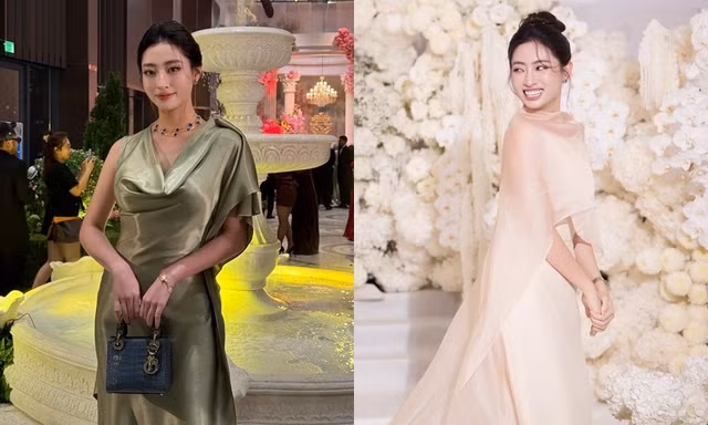 Hai lần Hoa hậu Lương Thùy Linh bị "dìm dáng" khi chọn váy lụa đi dự tiệc cưới