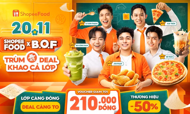 Cả lớp lên món, ShopeeFood lên deal mời tiệc 20.11: Lớp càng đông, deal càng to