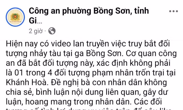 Yêu cầu không lan truyền clip 'vây bắt' người đàn ông trên nóc tàu hỏa gây nhầm lẫn với phạm nhân trốn trại