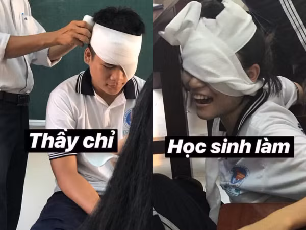 Loạt ảnh "thầy chỉ" và "học sinh làm" khi băng bó vết thương khác nhau "1 trời 1 vực"