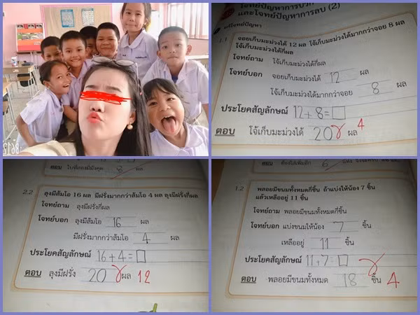 Chấm toán 12+8=4, cô giáo trẻ gây tranh cãi khi phép tính cơ bản còn sai