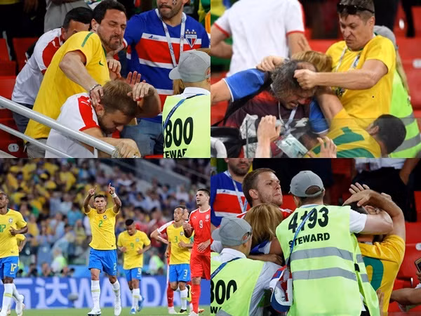 Những hình ảnh cực sốc về vụ ẩu đả đầu tiên trên khán đài World Cup 2018 
