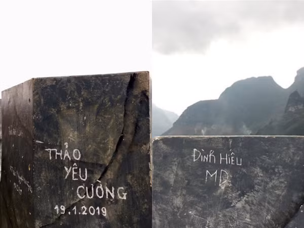 Dòng chữ yêu đương khắc đậm trên đỉnh Mã Pí Lèng khiến cộng đồng phượt phẫn nộ