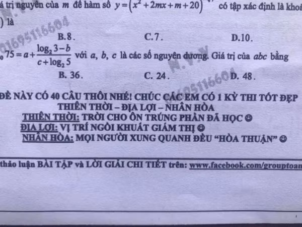 Cười nghiêng ngả với lời nhắn "bá đạo" của thầy giáo dạy Toán trong đề ôn tập