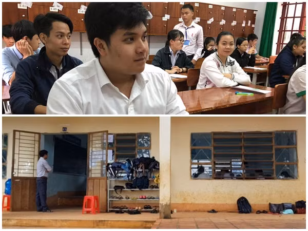 Nơi học sinh bỏ dép bên ngoài để vào phòng thi