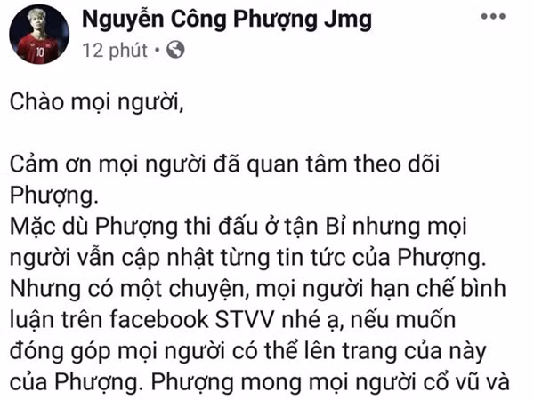 Công Phượng mong fan không "làm loạn" fanpage CLB Bỉ