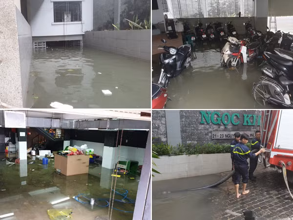 TP.HCM: Hàng trăm ô tô, xe máy chìm trong hầm nước chung cư