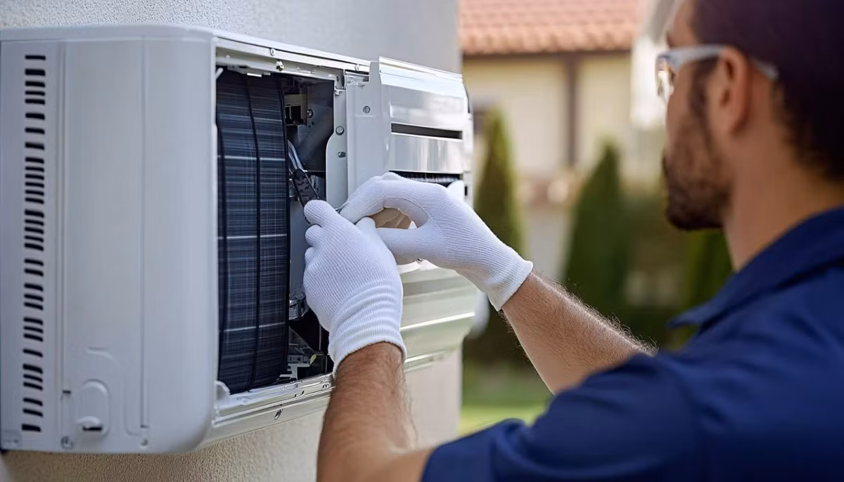 Kỹ thuật viên kiểm tra điều hòa trước mùa nắng nóng
